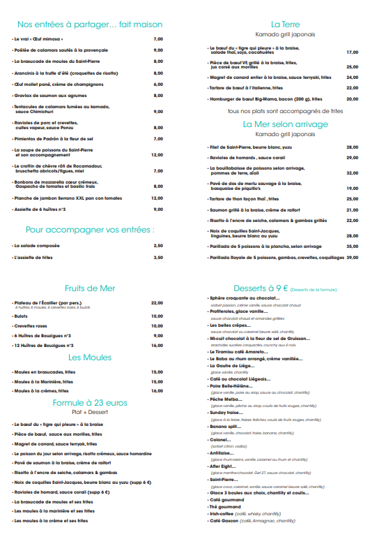 Carte des plats