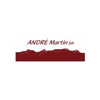 Un logo pour andre martin sa avec une chaîne de montagnes en arrière-plan.