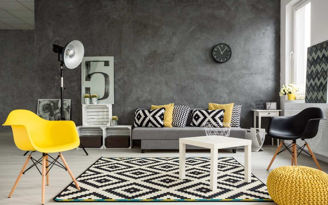 Salon au mur imitation béton