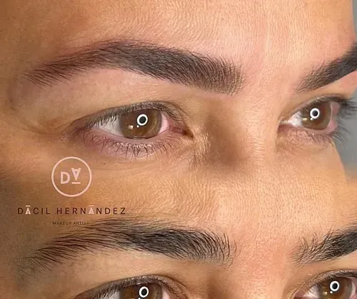 Un primer plano de las cejas y los ojos de una mujer.