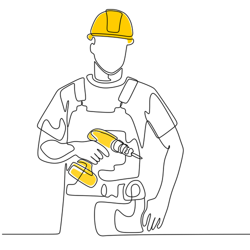 Illustration d'un ouvrier du bâtiment avec une perceuse