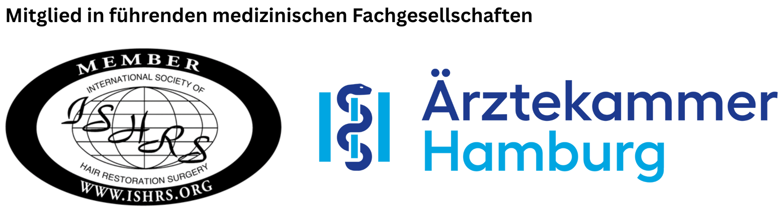 Logos der ISHRS und der Hamburgischen Ärztekammer, die die professionelle Mitgliedschaft kennzeichnen.