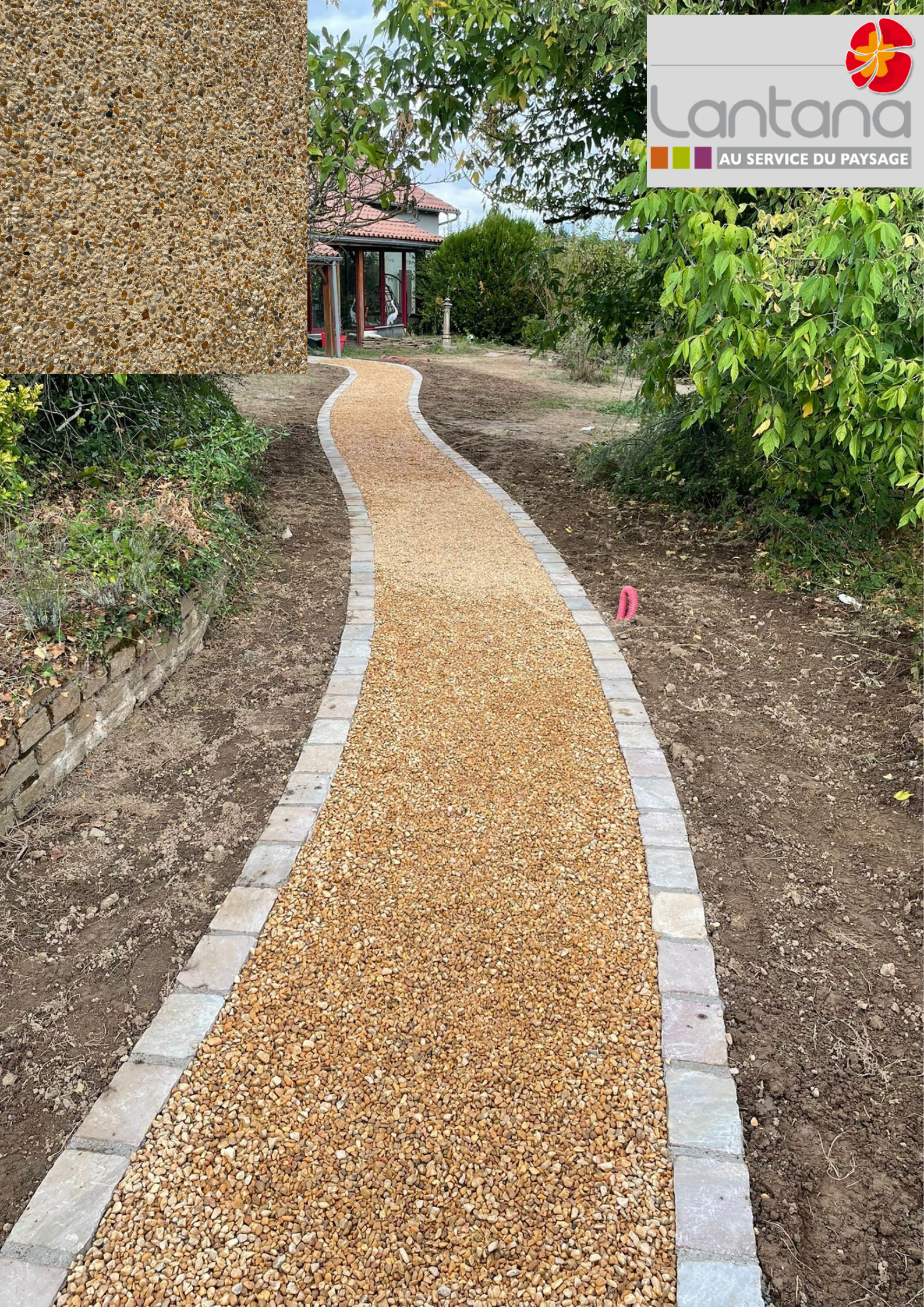 Allée avec béton désactivé beige.