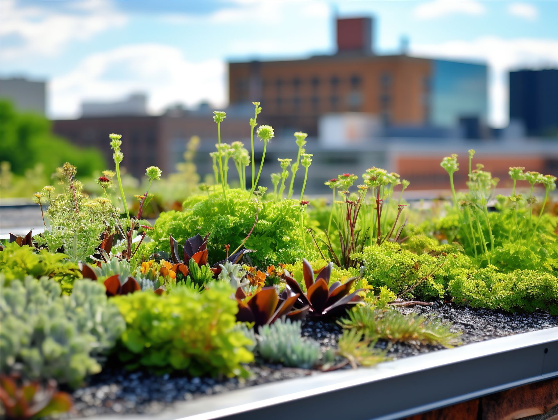 Des plantes poussant sur un toit végétalisé