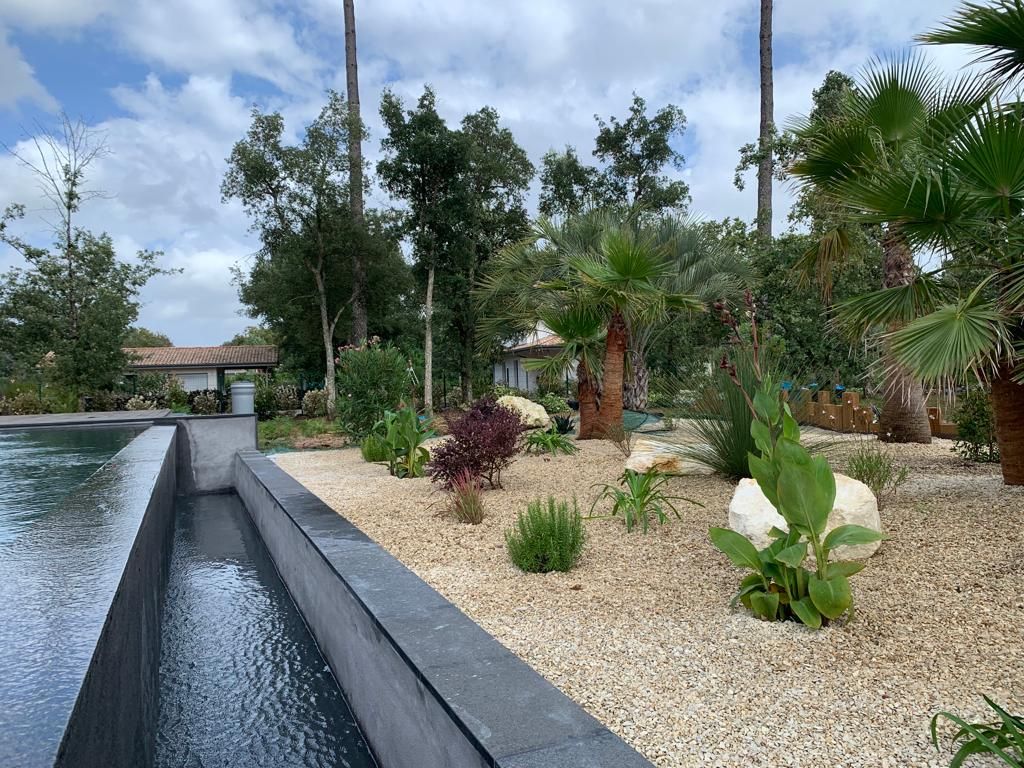 Piscine à débordement avec pourtour paysagé à Pyla-sur-Mer