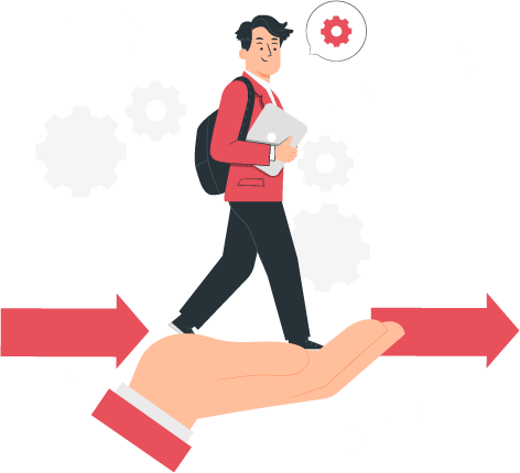 Un personnage sur une main avançant droit devant lui.