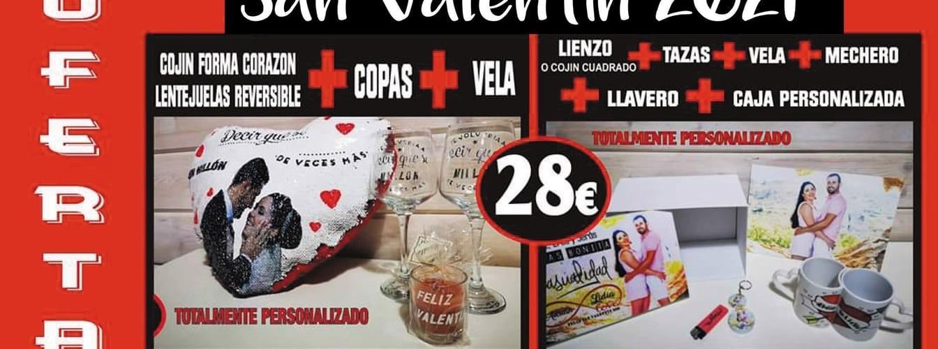Un cartel de venta de San Valentín con un precio de 28 euros.