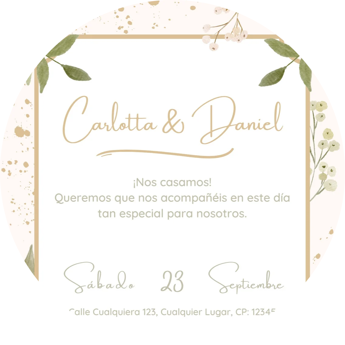 Una invitación de boda en español para Carlotta y Daniel.