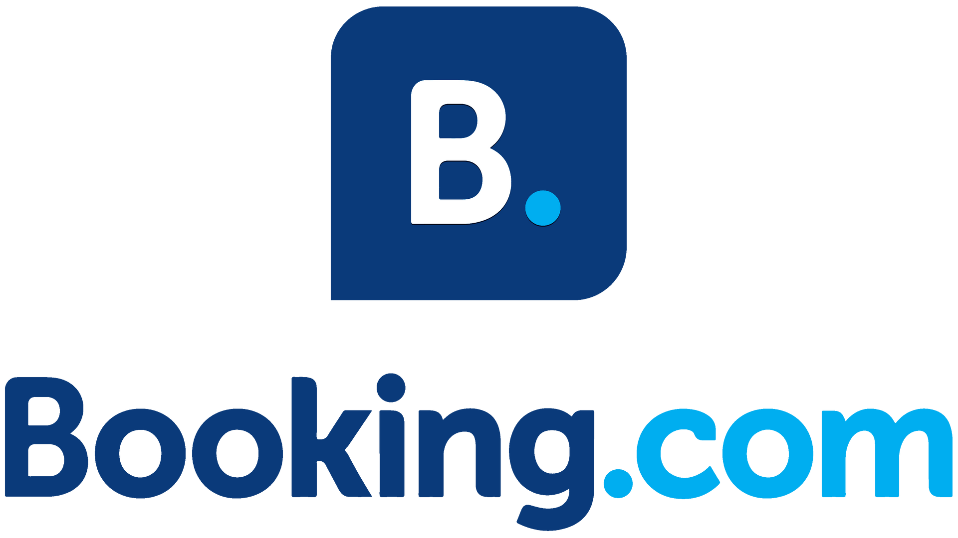 A blue and white logo for booking.com on a white background.