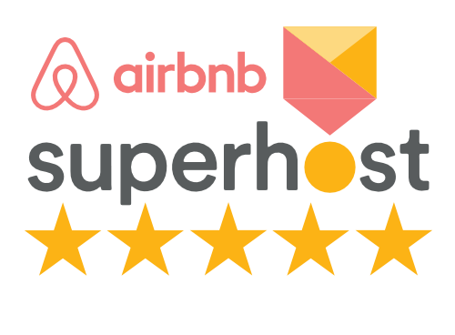 The airbnb superhost logo has five stars on it.