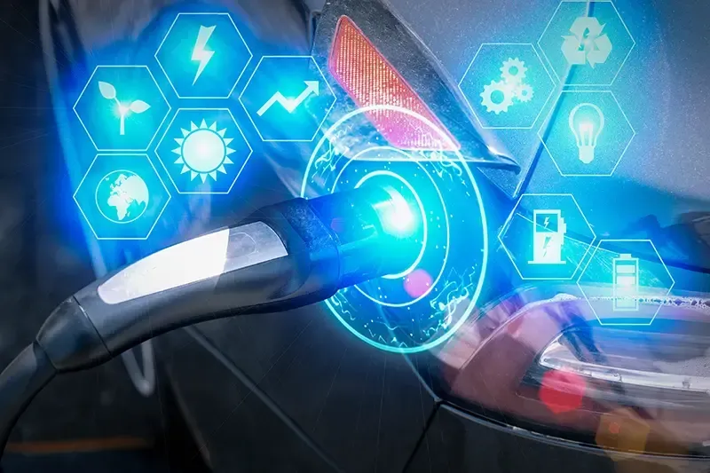 Silberne Batteriespeichereinheit und weißer Wechselrichter auf einem mit Holz verkleideten Dachboden.