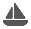 Un icono de velero gris sobre un fondo blanco.