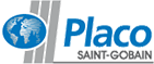Logo Placo Saint-Gobain : un globe bleu, le texte « Placo » en bleu et des lignes verticales grises.