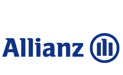 Logotipo de Allianz: texto y símbolo azules sobre fondo blanco.