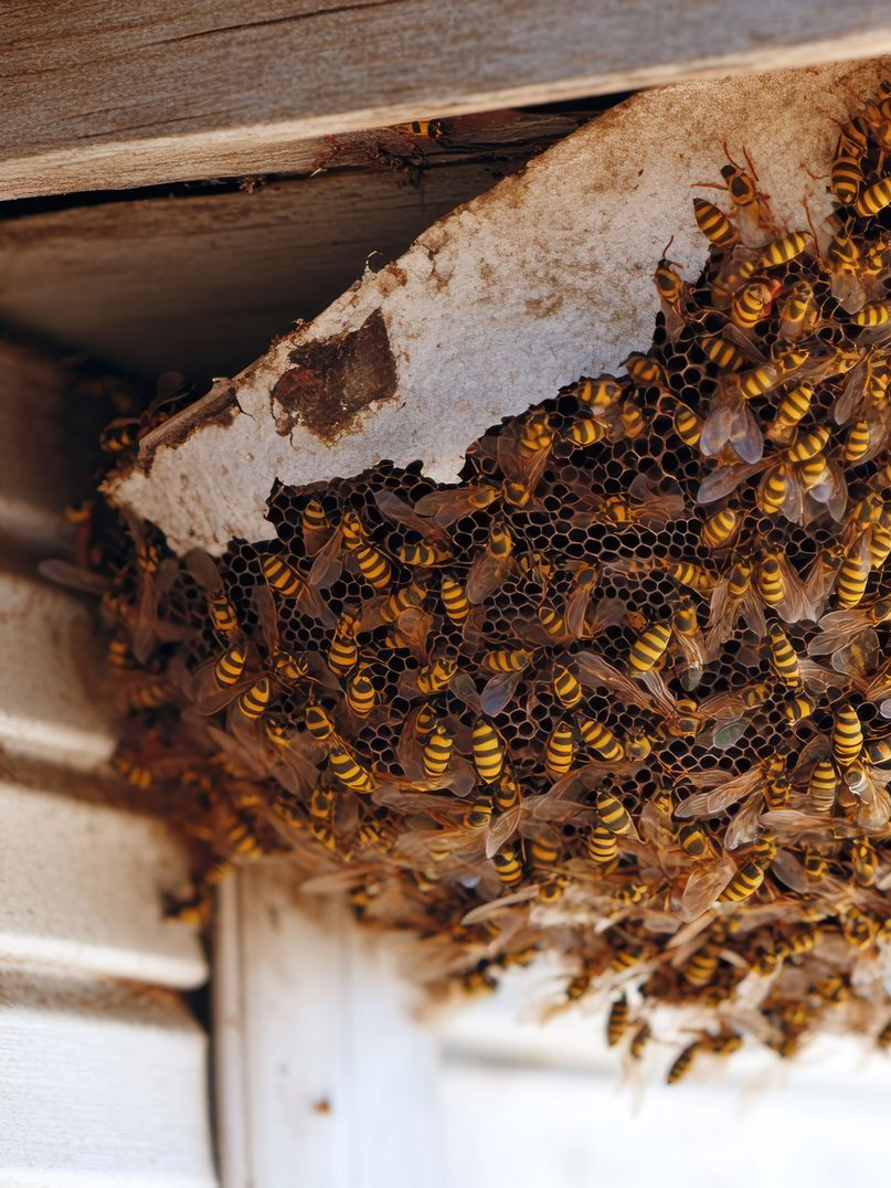 Gros plan sur un nid de guêpes