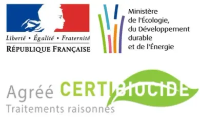 Logo CERTIBIOCIDE et agrément du Ministére de l'écologie