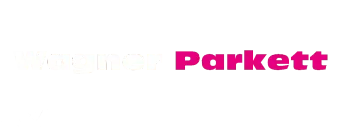 Ein rosa-weißes Logo für Parkett auf weißem Hintergrund.