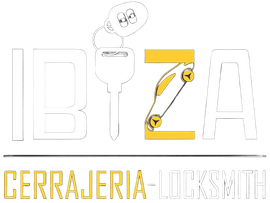 Logotipo de IBIZA Cerrajería con candado y llave amarillos formando la Z, más el texto “Locksmith”
