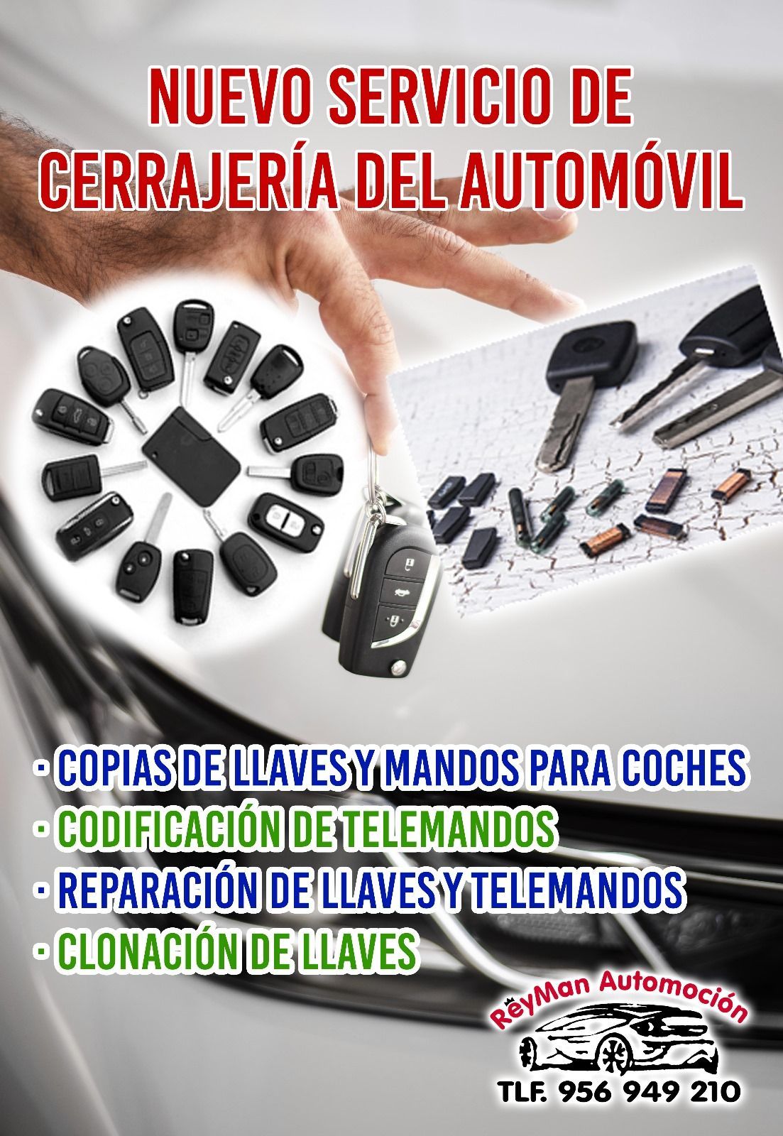 Anuncio de servicios de cerrajería automotriz