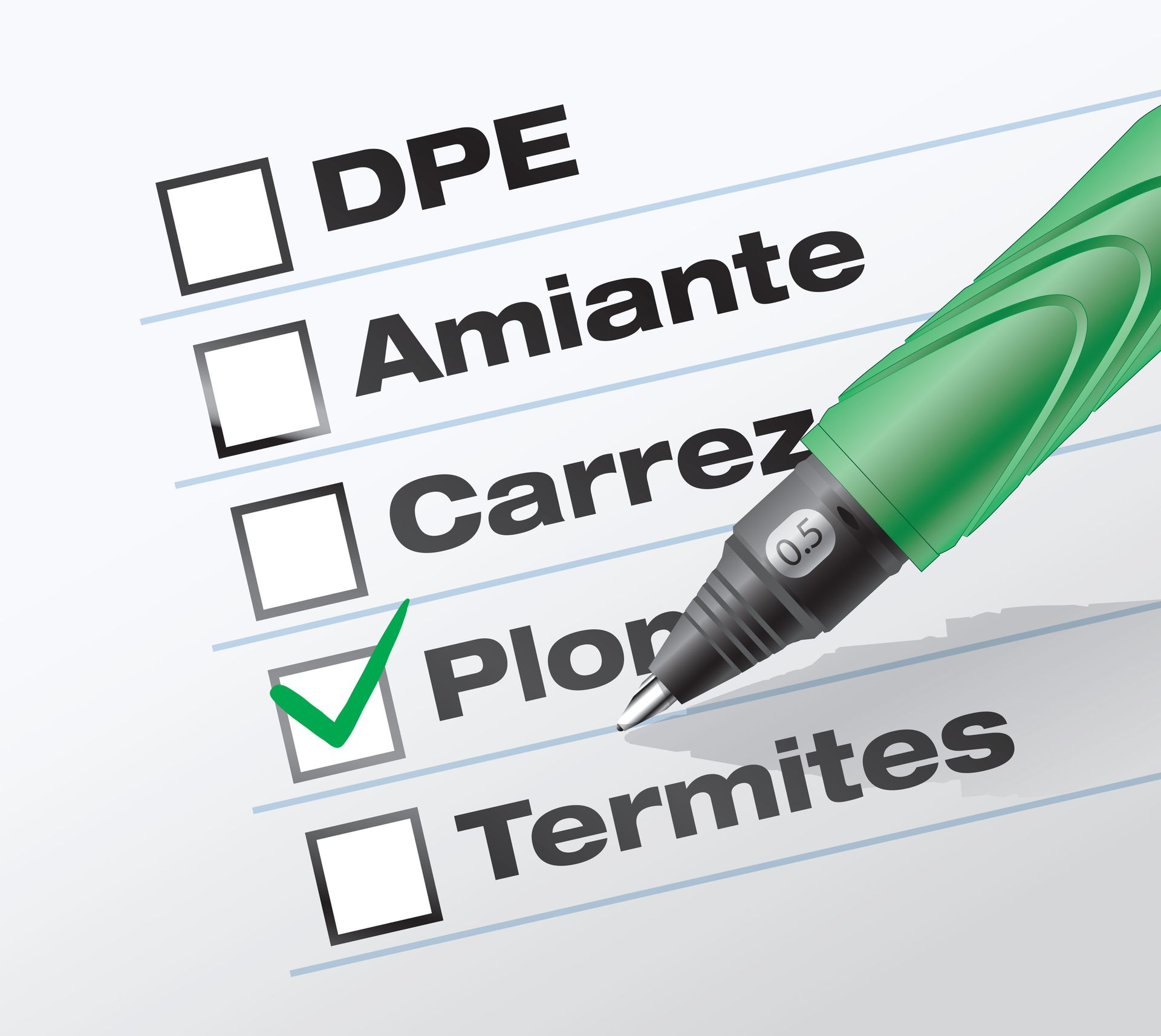 Liste de contrôle avec la case Plomb cochée et un stylo vert.