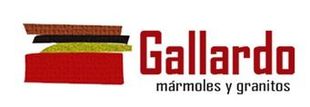 A red and white logo for gallardo marmoles y granitos