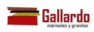 A red and white logo for gallardo marmoles y granitos