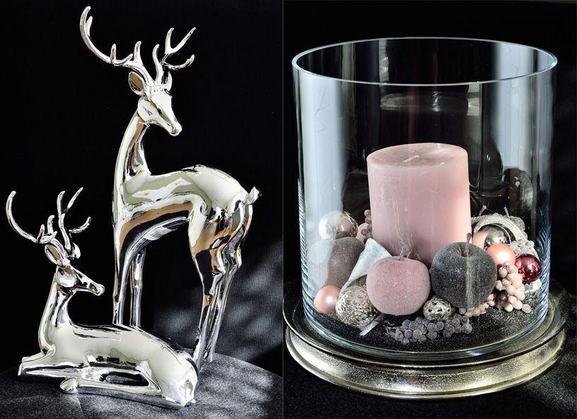 Hirsch Silberfigur, Kerze in Glas