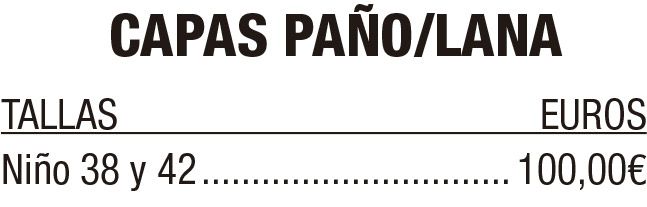 Lista de precios española de gorros de lana, donde se muestra el modelo “Niño 38 y 42” con un precio de 100,00€.