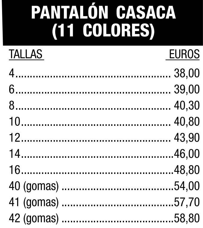 Lista de precios del 