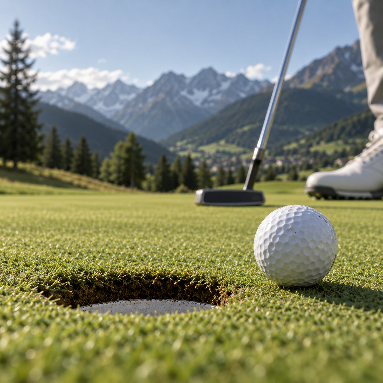 Golfplatz Vulpera bei Scuol mit Bergpanorama im Unterengadin