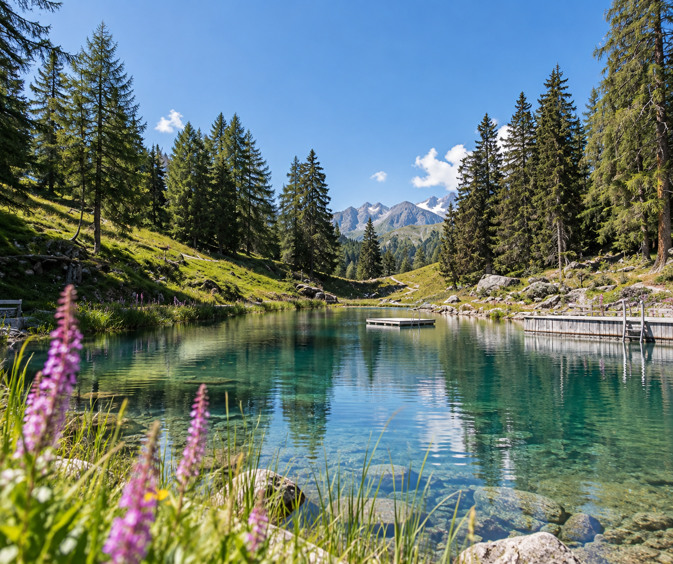Bergsee Lai da Padnal bei Scuol im Engadin im Sommer