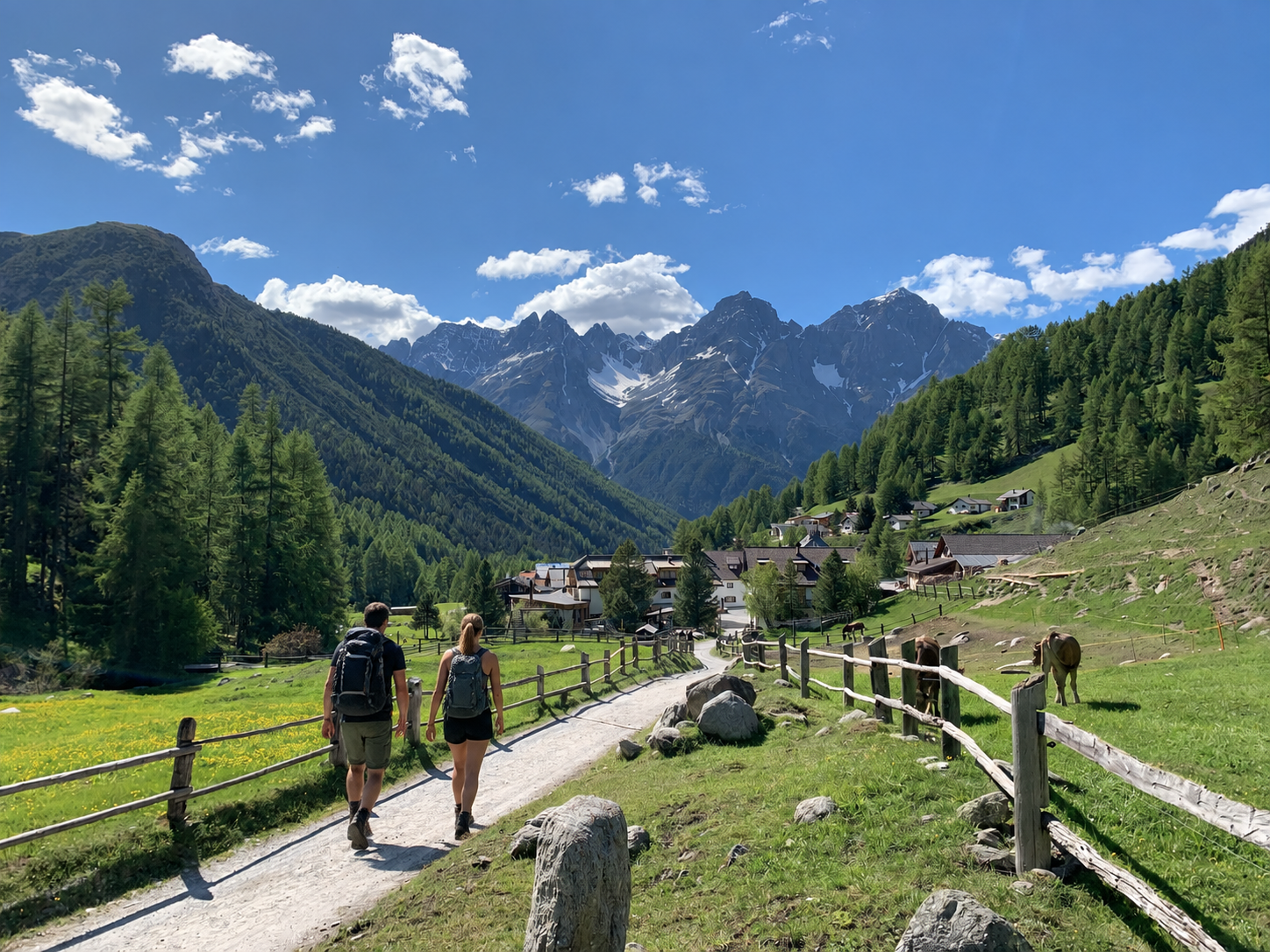 Wandern durch alpine Wälder rund um Scuol im Unterengadin