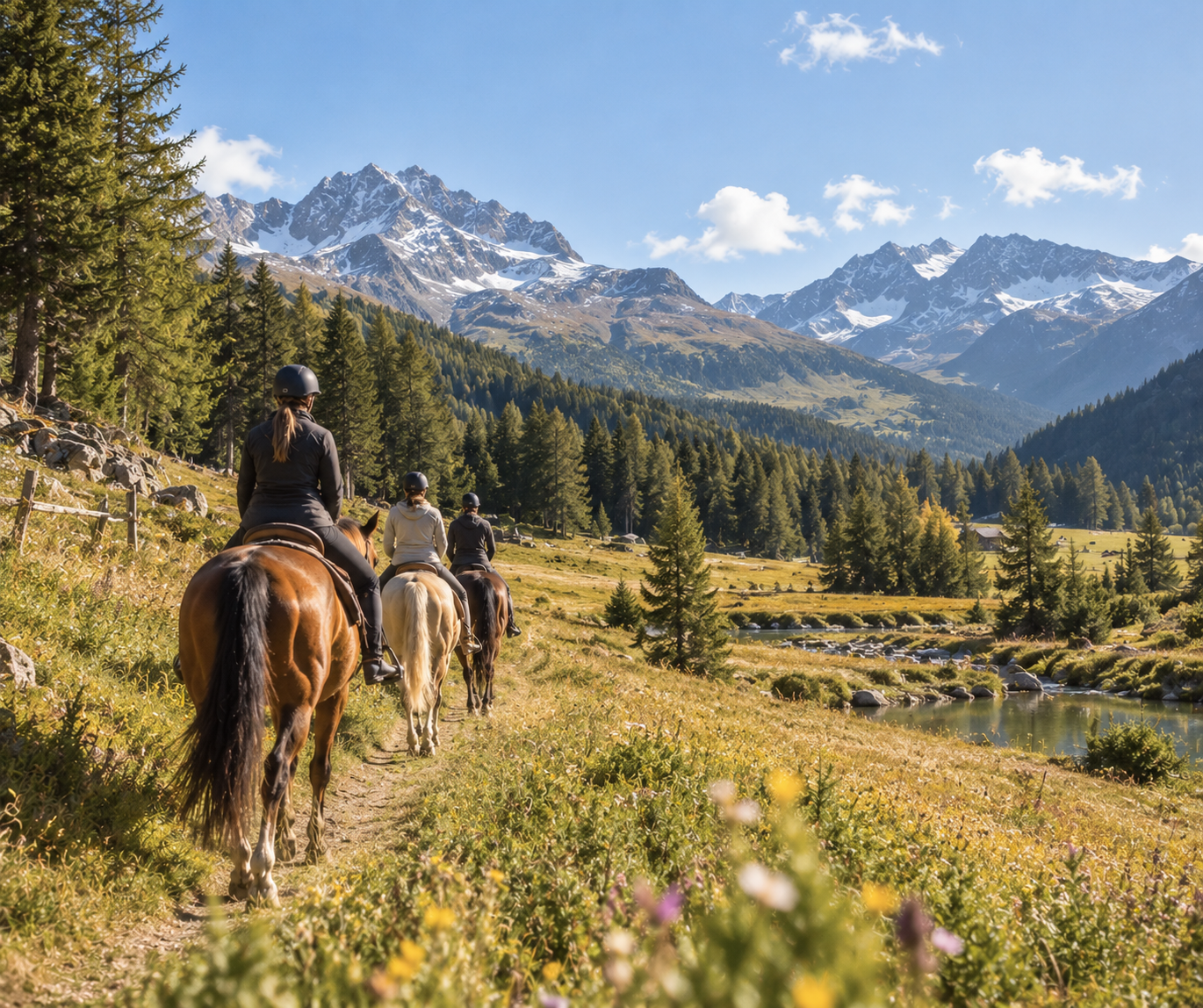 Reiten in der Berglandschaft bei Scuol und San Jon im Unterengadin