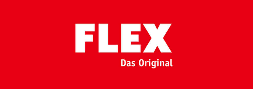 FLEX-Logo in Weiß auf rotem Hintergrund mit dem Slogan „Das Original“ darunter