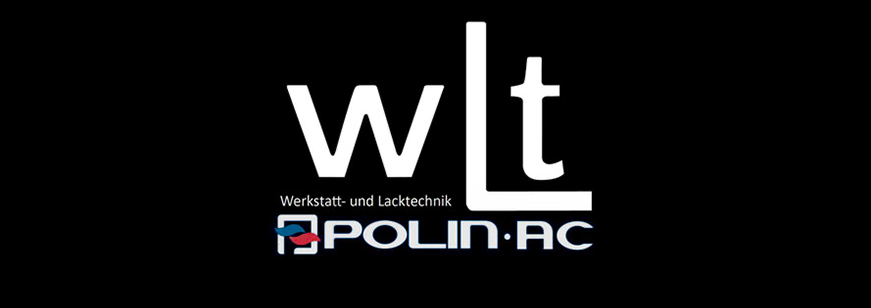 WLT- und POLIN-AC-Logos in Weiß und Blau auf schwarzem Hintergrund