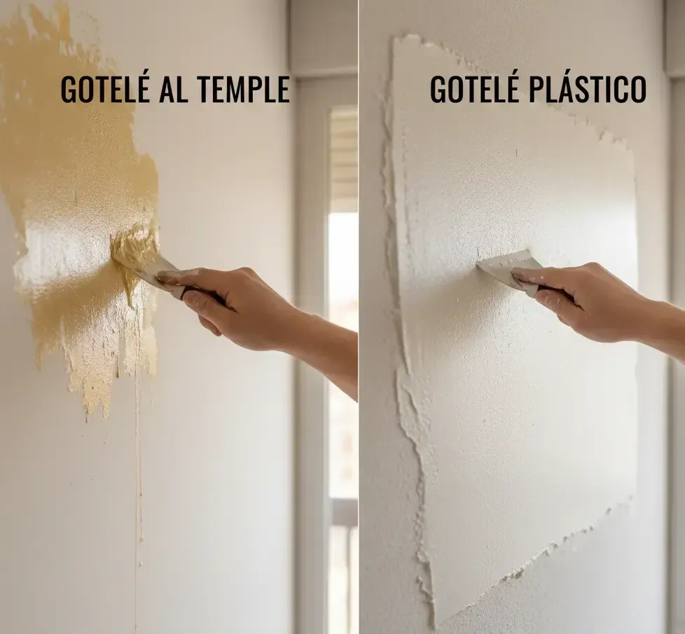 Test de rascado de gotelé al temple con espátula.