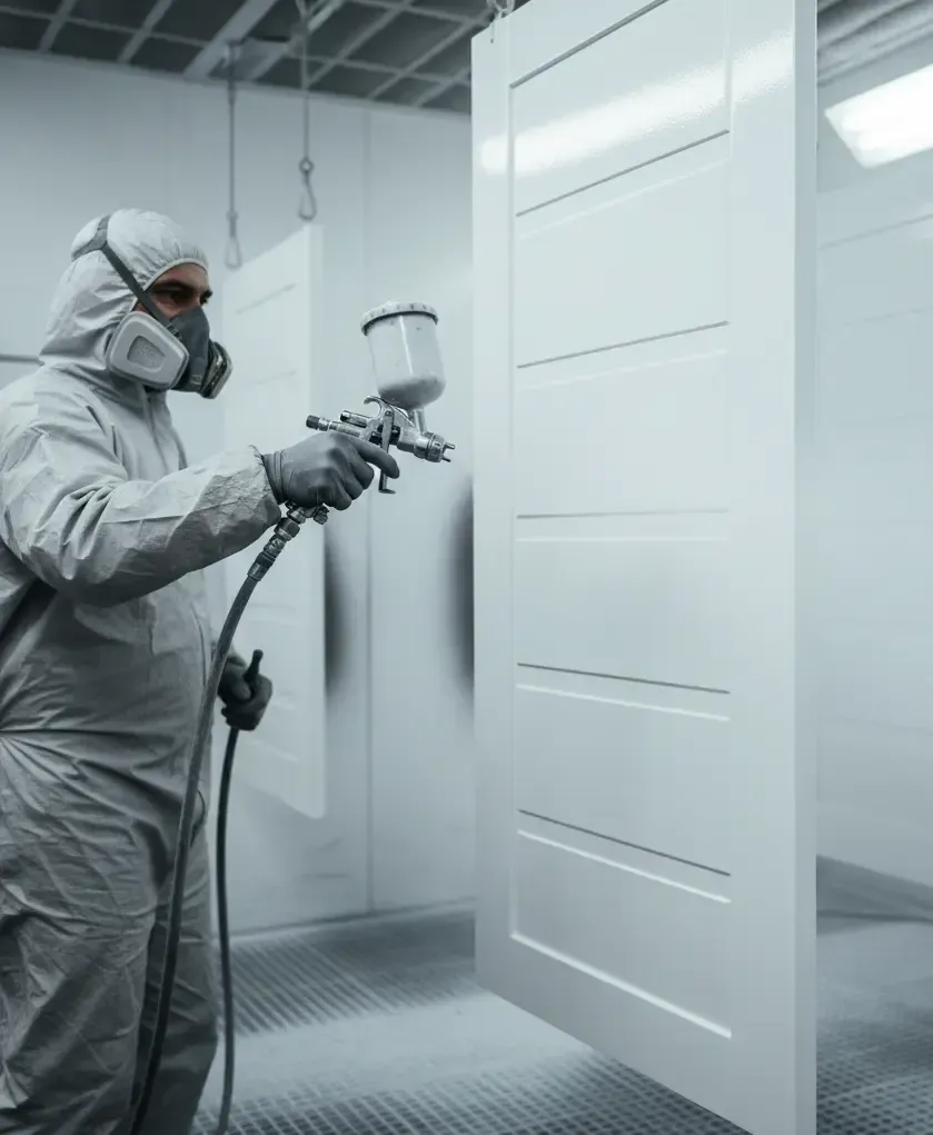 Proceso de lacado de puertas en blanco mate en Almassora.