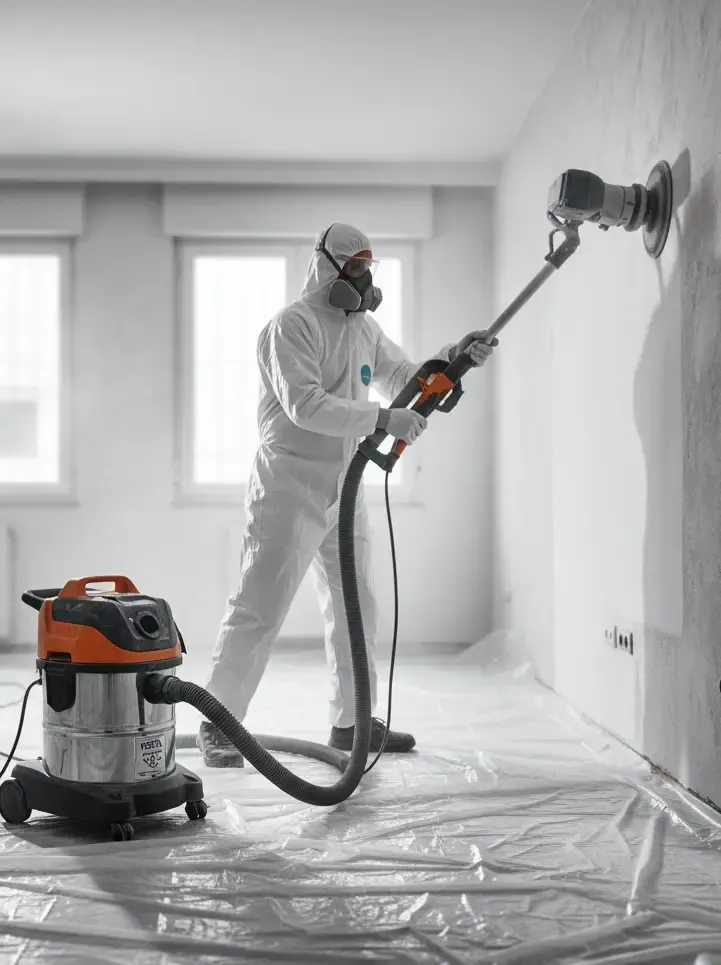 Lijado de paredes sin polvo con tecnología de aspiración HEPA.