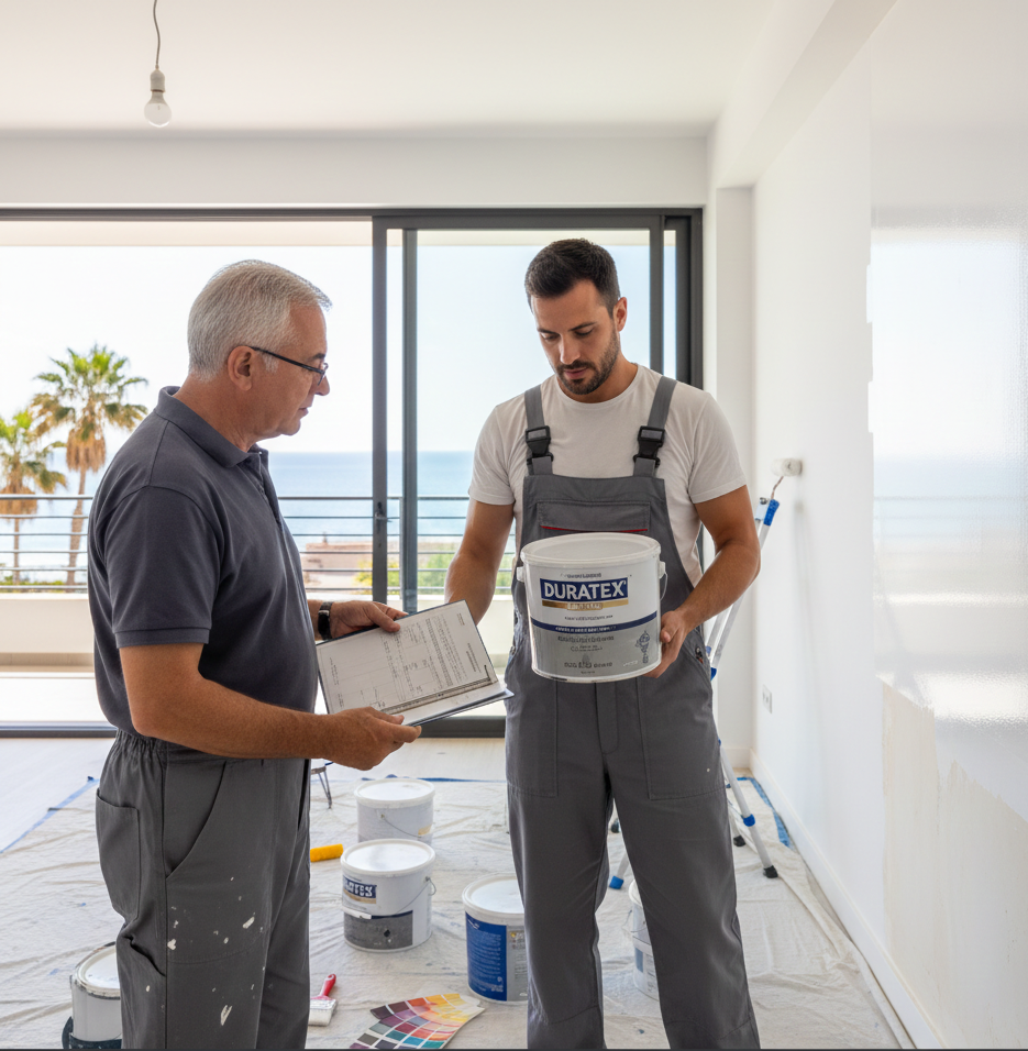 Pintores revisando que el material sea el adecuado