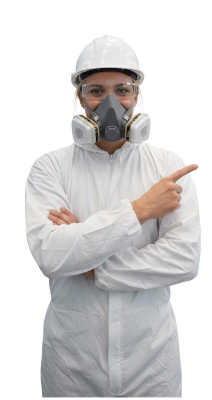 Mujer con mono de pintura animando a la llamada