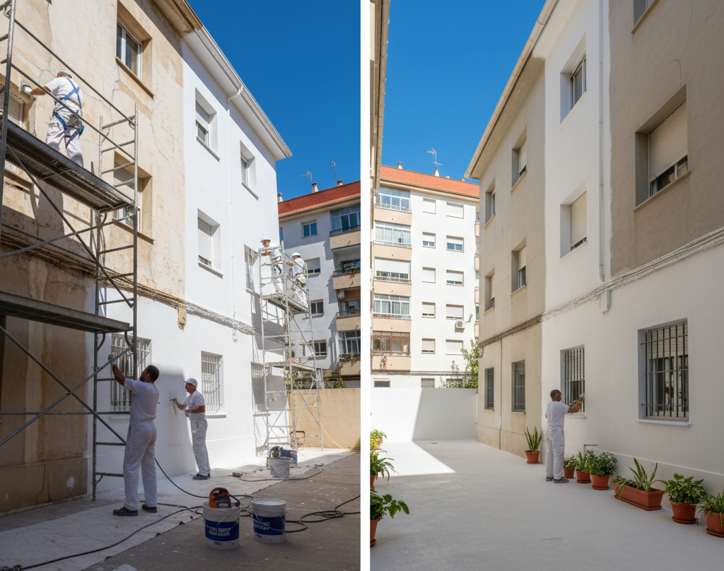 Dos hombres están pintando una pared con pintura en aerosol.