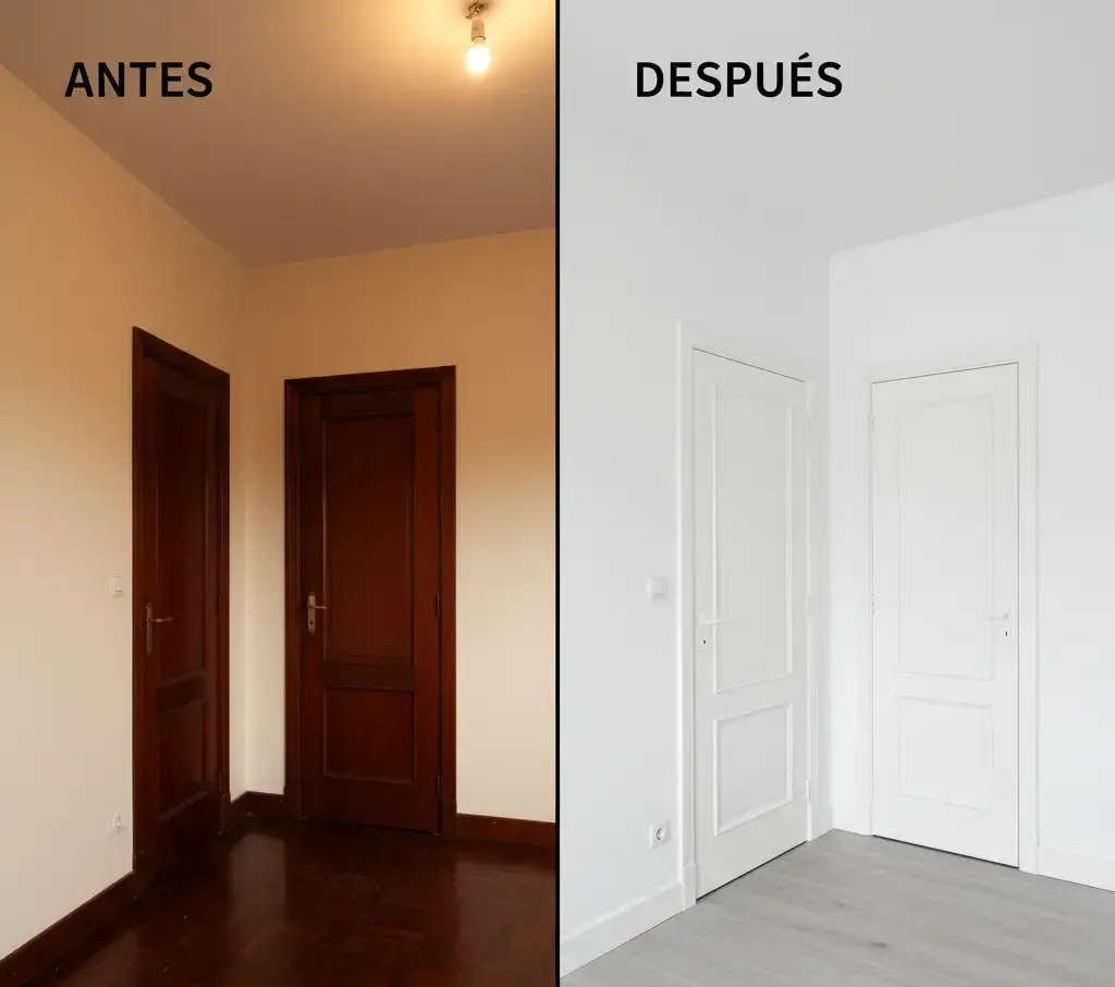 Antes y después lacado de puertas sapelly a blanco.