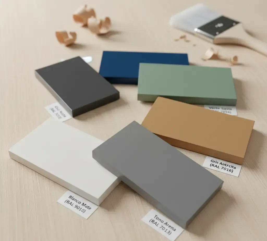 Muestras colores RAL para lacado de muebles y puertas.