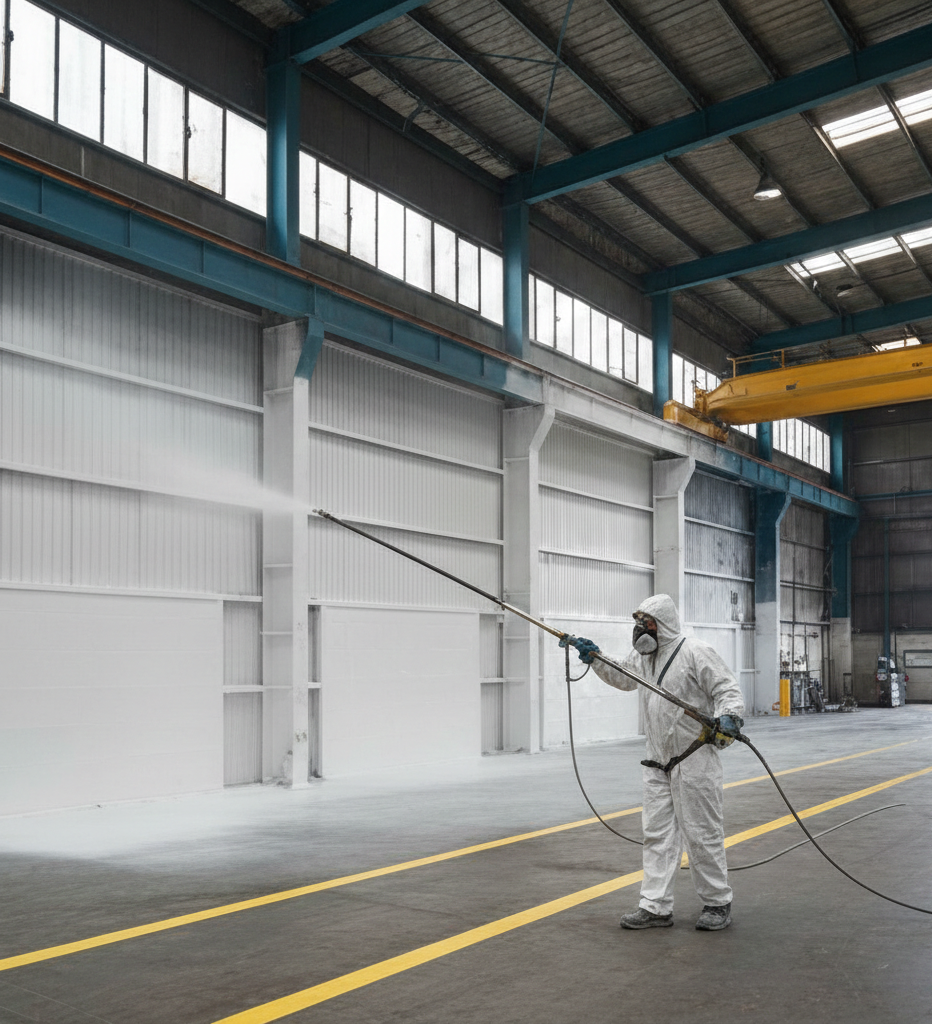 Hombre con pistola pintando nave