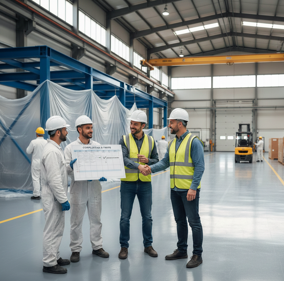 Equipo se felicita por cumplir en plazos nave pintada