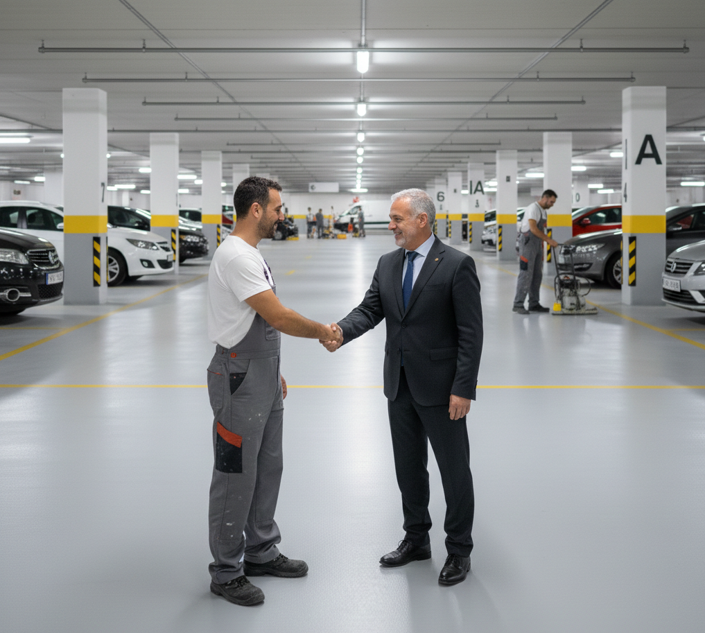 Cliente satisfecho por cumplimiento de plazos del pintor de parking