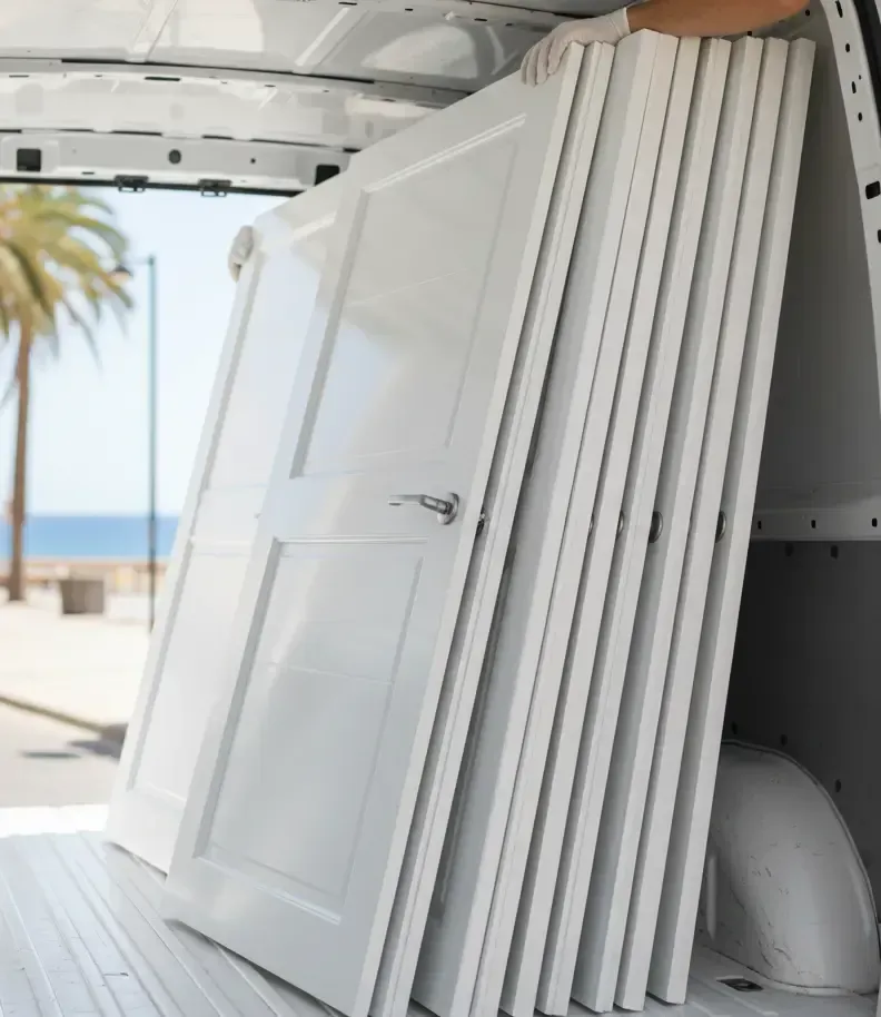 Puertas lacadas en blanco preparadas para instalar en Vinaròs.