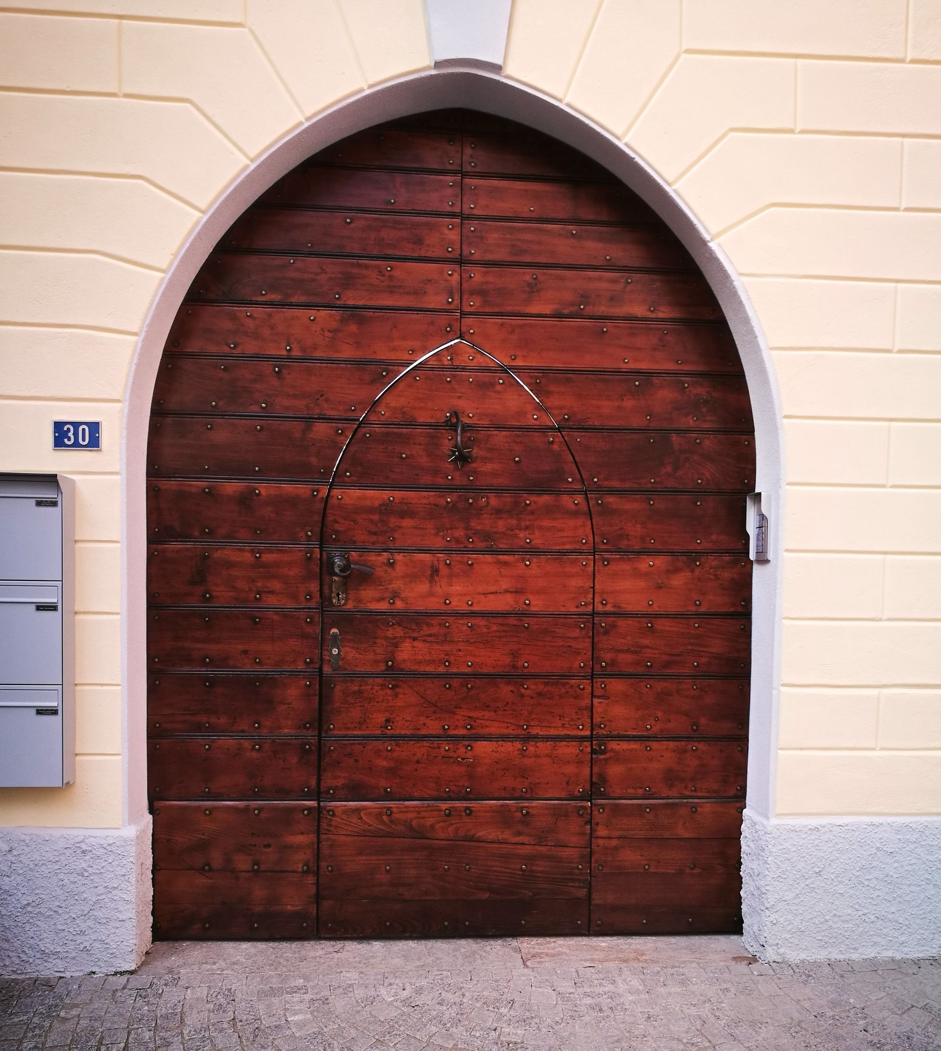 Fabio Pastorelli Falegnameria e Arredamenti Sagl - Portone di legno con il numero 310 sopra - Restauro