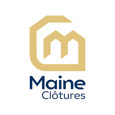 Logo Maine Clôtures en or et bleu marine sur fond blanc