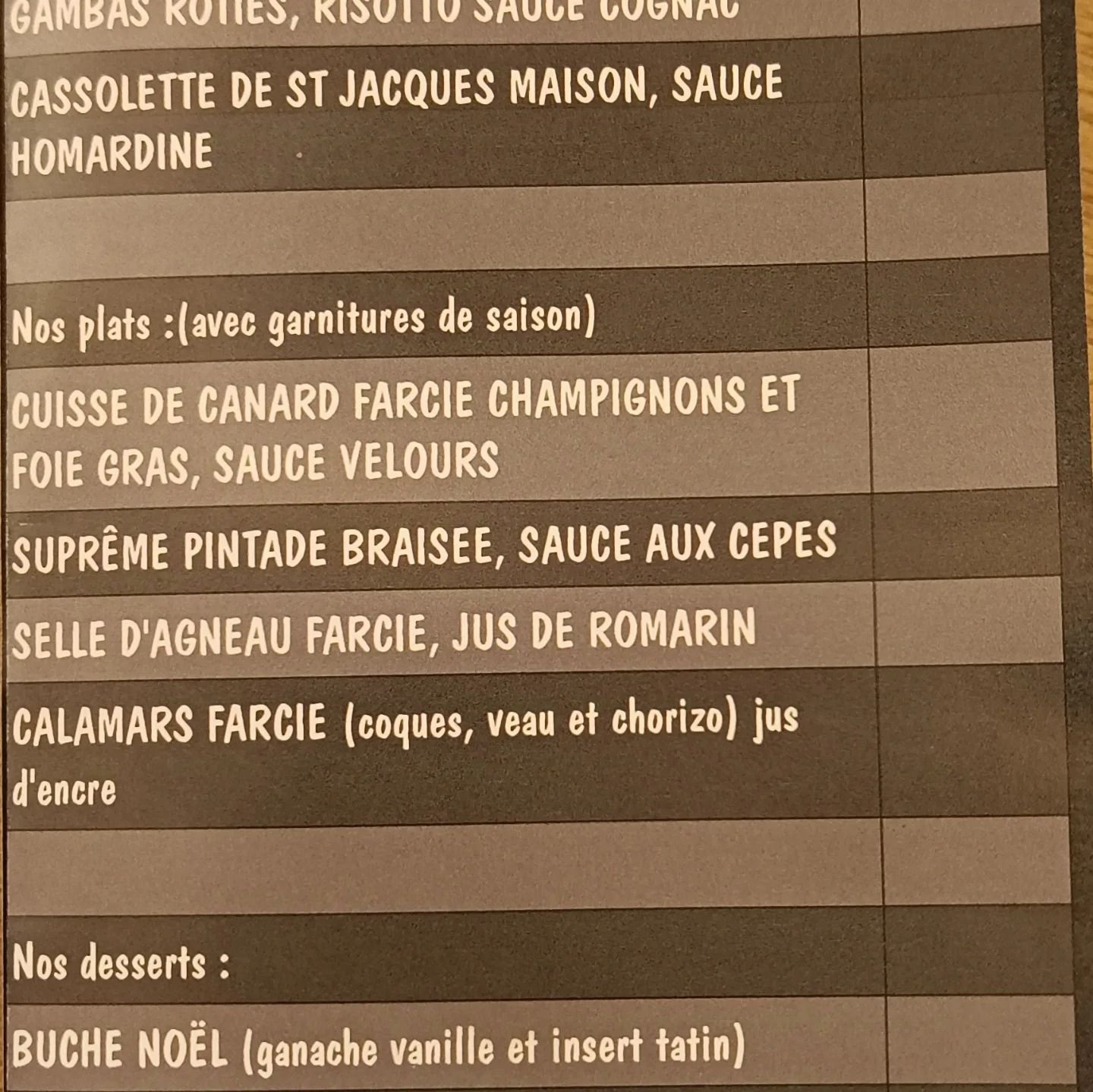 Deuxième page menu de Noël